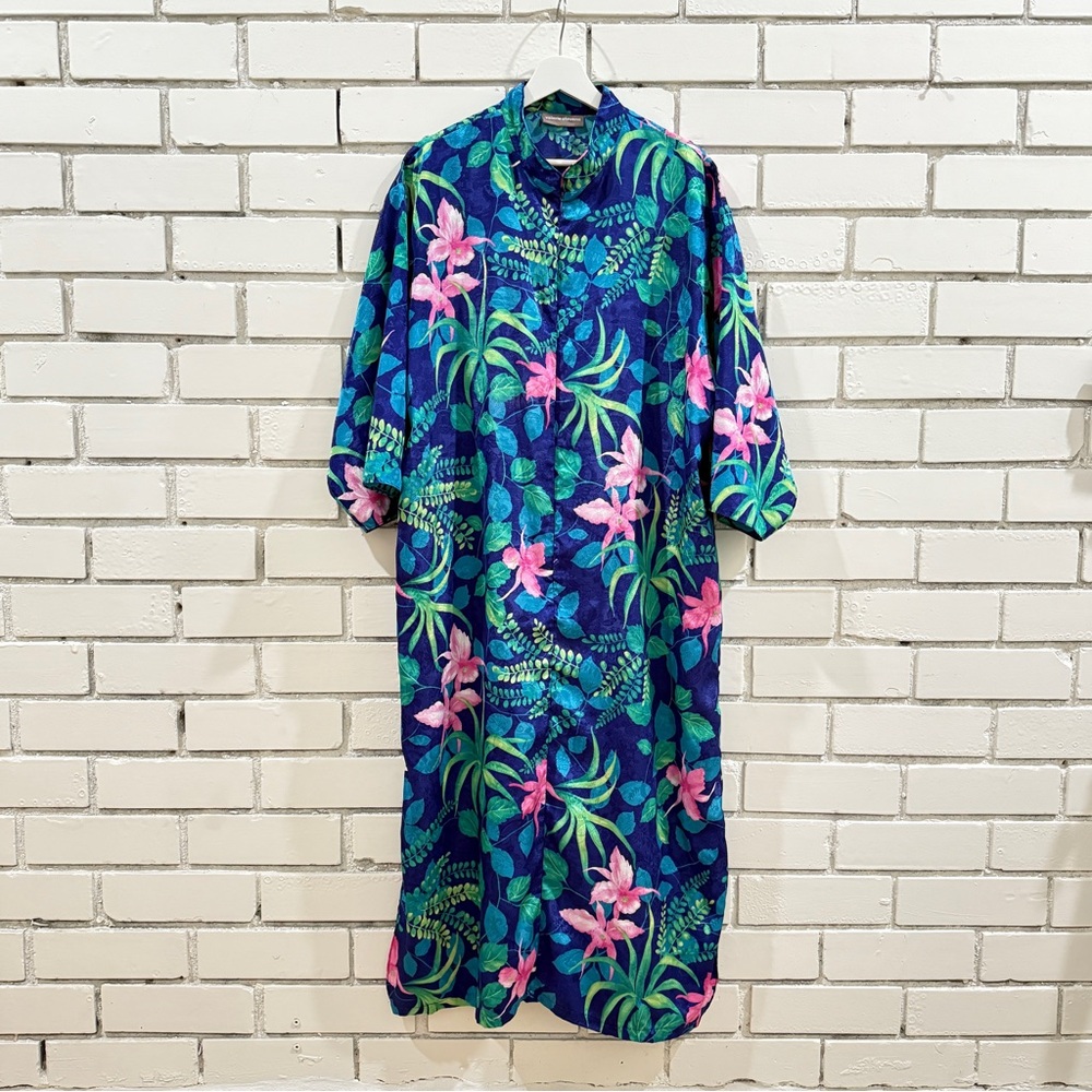 Valerie Stevens Blue and Pink Floral Long Sleeve Dress